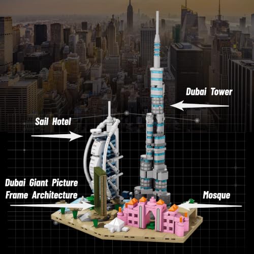 Architecture Dubai Skyline Building Set 3D Collection Model, Iconic Sail Hotel Building Model Home Office Décor, Unique Collectible Gift for Adult Travel or Architecture Enthusiasts - style: Dubai Skyline