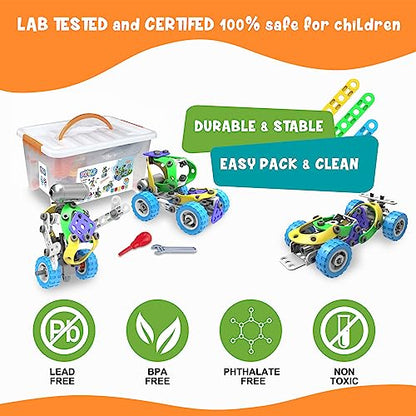 107Pcs Motorized Erector Sets for Kids Ages 4 5 6 7 8+,STEM Building Toys for Boys Girls 3-5 4-8 5-7 6-8 Year Old,Engineering Kit,Electric Motor,Creative Educational Gift Learning Activities