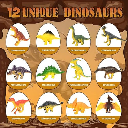 EXBEPE Dinosaur Eggs Excavation Dig Kit, 12 Fossilized Colorful Easter Dinosaur Egg with 12 Cards and 12 Dig Tools, Science Education STEM Toys for Boys & Girls Ages 3-12