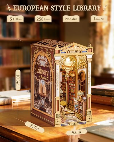Rolife Book Nook Kit Baroque Library Snap-Fit 3D Wooden Puzzles for Adults - color: Library of Wonders