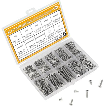 254 Pieces #6-32 x 1/4", 5/16", 3/8", 1/2", 5/8", 3/4", 1", 1-1/4", Countersunk Head Socket Cap Screws Nuts Washers Assortment Kit - size: #6-32, style: Countersunk Head Socket Cap