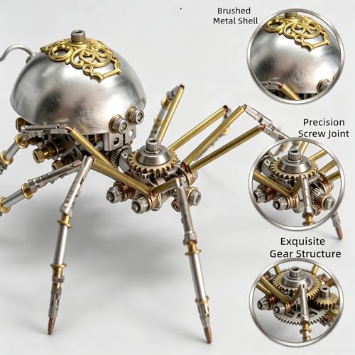 Steampunk Mechanical Insect Spider 3D Metal Puzzle Model Kits 150+ Parts No Glue Build Unique Desk Decor Christmas & Birthday Gift for Men Adults(Long-Tailed Spider) - style: Long-tailed spider