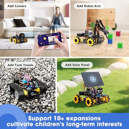 5-In-1 ESP32 Smart Camera Solar Robot Tank Car Kit, STEM Toy Robotics Kit for Kids Age 8-16 Boy, APP & Remote Control 4WD Car with 3MP Camera, Arduino Educational Science Coding Kit Gift for 12+ Teens - color: Black
