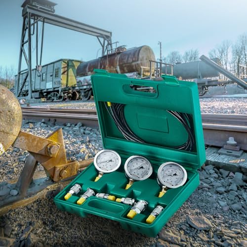 Hydraulic Pressure Test Kit, 250/400/600bar, 3 Gauges 6 Test Couplings 3 Test Hoses, Excavator Hydraulic Test Gauge Set with Portable Carrying Case for Excavator Tractors Construction Machinery - style: 3 Gauges 6 Test Couplings