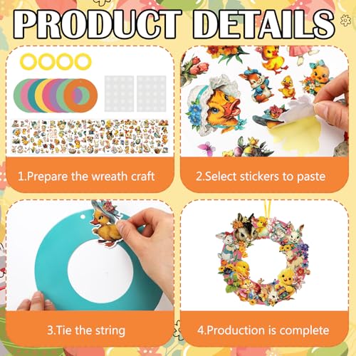 Hollowfly 48 Sets Easter Wreath Craft Kits, DIY Spring Bunny Paper Crafts - style: Vintage Easter
