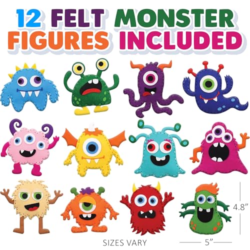 Monster Craft Sewing Kit for Kids - Sewing Craft Kit with 12 Monster Characters, 6 Child-Friendly Needles, 7 Thread Bundles, 1 Bag of Stuffing, and Scissors - Sewing Craft Ages 5 6 7 8 9 10+