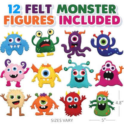 Monster Craft Sewing Kit for Kids - Sewing Craft Kit with 12 Monster Characters, 6 Child-Friendly Needles, 7 Thread Bundles, 1 Bag of Stuffing, and Scissors - Sewing Craft Ages 5 6 7 8 9 10+