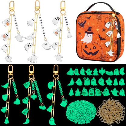 CraftyDream 558 Pcs Halloween Ghost Charms Keychain Kit Glow in the Dark - style: Halloween Ghost