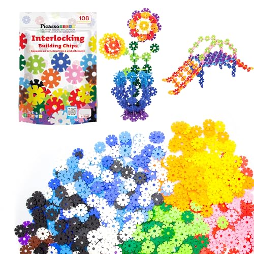 PicassoTiles Building Chips Interlocking Disc Construction Blocks in 12 Colors STEM Learning Early Education Toy Engineering Playset Child Brain Development for Toddlers Girls Boys Kids Age 3+ PTF108 - color: Multi-color