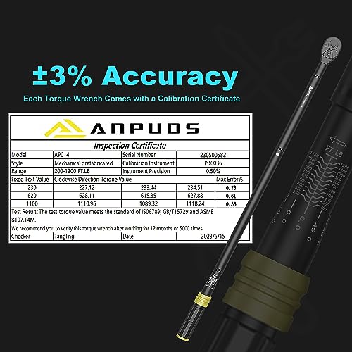 ANPUDS 1-Inch Click Torque Wrench, 200-1200 Ft-Lb/271-1626 Nm, Heavy Duty - size: 200-1200 ft-lb / 271-1626 Nm