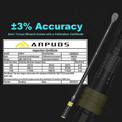 ANPUDS 1-Inch Click Torque Wrench, 200-1200 Ft-Lb/271-1626 Nm, Heavy Duty - size: 200-1200 ft-lb / 271-1626 Nm