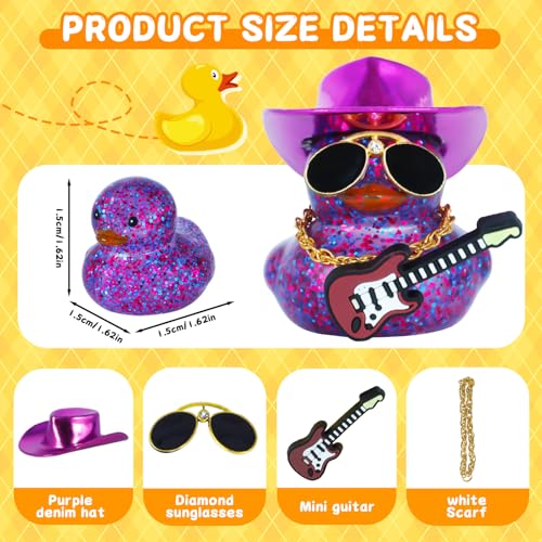 Jyeennar Purple Cowboy Rubber Ducks with Guitar, Hat, Glasses, Necklace - color: Purple with Guitar