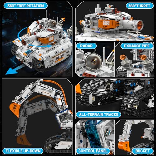 HPROMOT 2 in 1 STEM Building Kit, 1129PCS App & Remote Control Excavator Tank Coding Robot, Technic Programmable Construction Blocks, Educational Engineering Science Gift for Boys Girls Ages 8-16 - color: H1011