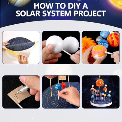 Pllieay Solar System Model Kit, Includes Foam Cylinder, Mixed Sized Foam Balls, Planetary Track Sticker and Bamboo Sticks for Kids School Science Projects - style: Solar System Model Kit
