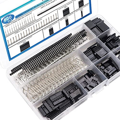 Taiss 600PCS Dupont Connector Kit - 2.54mm 1/2/3/4/5/6/7 Pin Housing Connector and Male/Female Crimp Pin, Jumper Wire Cable