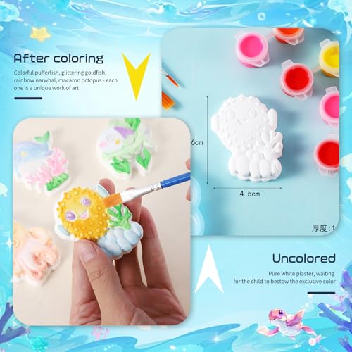 GloomGlo 4Pcs Sea Creature Plaster Paint Kit for Kids