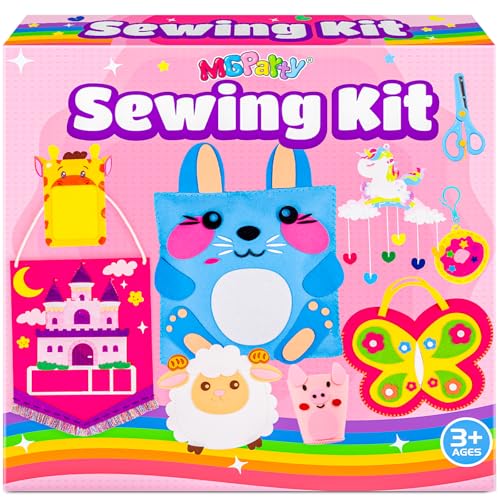 MGparty My First Sewing Kit for Kids - 8 Easy DIY Sewing Crafts with Bunny Pillow & Unicorn Wind Chime, Beginner Learn-to-Sew Craft Set for Girls & Boys Ages 5+, Screen-Free Educational Gift