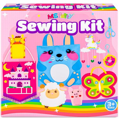 MGparty My First Sewing Kit for Kids - 8 Easy DIY Sewing Crafts with Bunny Pillow & Unicorn Wind Chime, Beginner Learn-to-Sew Craft Set for Girls & Boys Ages 5+, Screen-Free Educational Gift