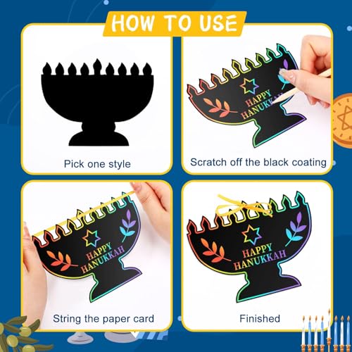 JULMELON 36PCS Hanukkah Scratch Paper Crafts for Kids, Chanukah Gifts - style: Hanukkah