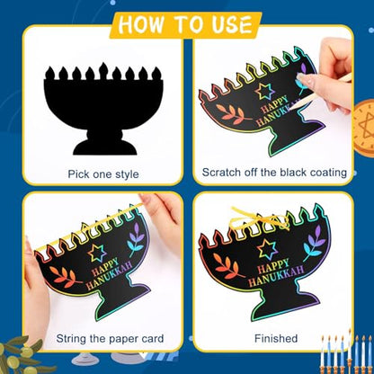 JULMELON 36PCS Hanukkah Scratch Paper Crafts for Kids, Chanukah Gifts - style: Hanukkah