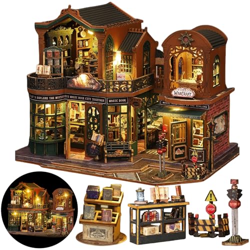 DIY Miniature House Kit Book Nook Kit for Adults to Build Mini Magic House - color: Magic Book Shop