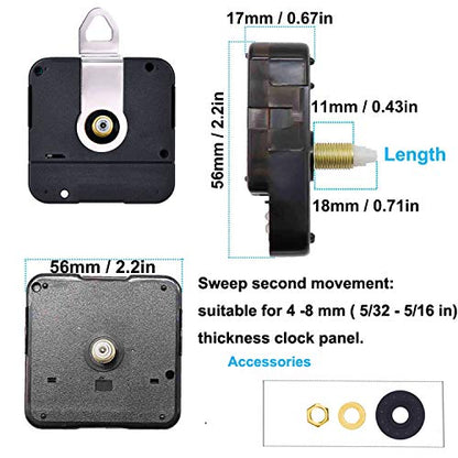 HILLHOME Quartz Analog Clock Movement - High Torque, Accurate Timekeeping, Sweep Seconds, 5 Popular Clock Hands, Compatible with Cross-Stitch, DIY, 45/64 Inch Shaft Length - color: Shaft Length 45/64 Inch