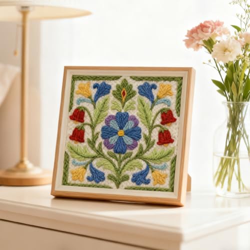 INFUNLY Retro Green Punch Needle Kit 9.4x9.4 inches Flowers Punch Needle Embroidery Kits Pastoral DIY Needles Stitching Kits for Beginners with Instruction Yarns Christmas Birthday Hanging Decor - style: Green Mandala