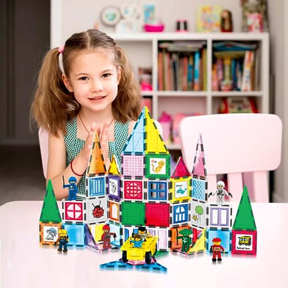 PicassoTiles 100PC Magnetic Tiles Construction Building with Carrying Case Included Block Set with Car, 8 Sets of Characters and Base Whiteboard Marker Playset Toy Kit for Boys & Girls Ages 3+ PB01 - color: 100pcs
