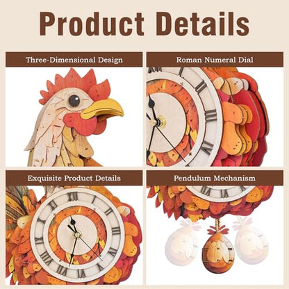 KAAYEE 3D Puzzles for Adults Chicken Clock DIY Hen Wooden Puzzle Craft - color: Chicken Clock