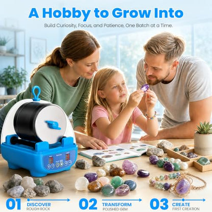 KomeStone K5 Rock Tumbler for Kids & Adults, Quiet Rock Polisher, Ages 6+ - color: Starter Kit（Sky Blue）