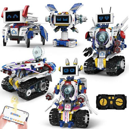 HPROMOT STEM Robot Building Kit for Kids Ages 6-16 | 603 PCS 5-in-1 | 4 Control Modes | APP & Remote Control | Rechargeable Coding Robot Toy | Engineering Educational Gift for Boys Girls - color: Vivid Colors