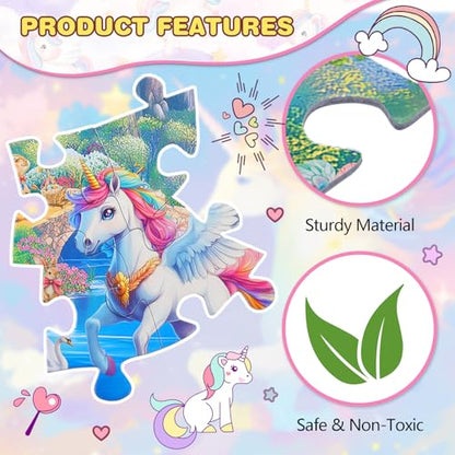 Civaner 70 Pieces Floor Puzzles Round Large Puzzles, Unicorn - style: Unicorn