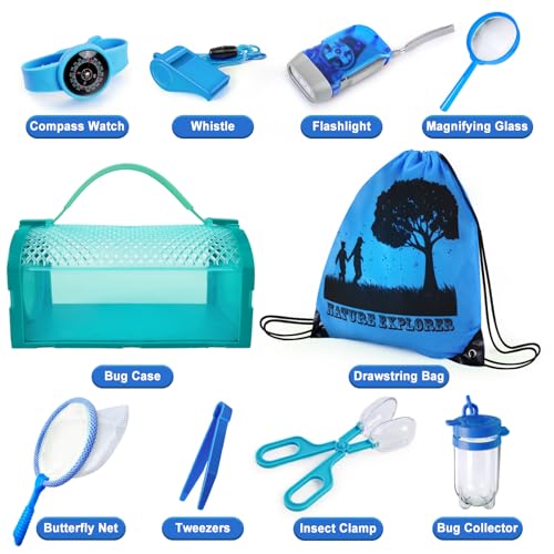 Bug Catcher Kit & Outdoor Explorer Kit for Kids, 10 Pcs Bug Catching Kit - color: Blue