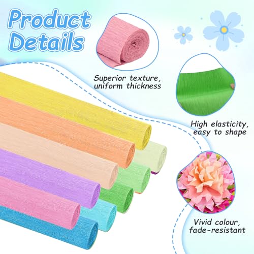 Crepe Paper Streamers 10 Rolls–Macaron Flower Kit with 100 Stems&Tools - color: Macaron