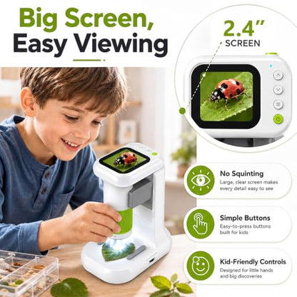 Microscope for Kids with 1080P 2.4" Screen, 2 in 1 Desktop & Handheld