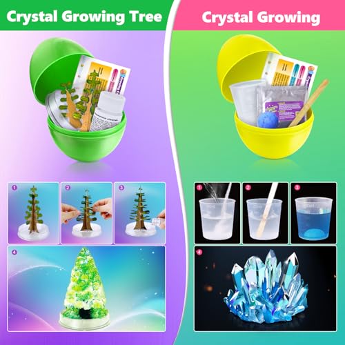 4 Jumbo Easter Basket Stuffer Surprise Eggs, Science Experiments for Kids, Easter Toys Gift Idea for Boys and Girls Educational Party Favor STEM Activities Volcano Crystal Tree