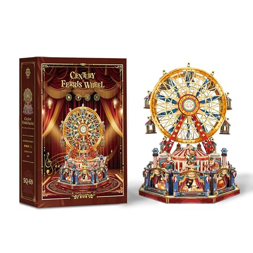 3D Wooden Puzzle Ferris Wheel DIY Miniature House Kit Music Box - color: Century Ferris Wheel