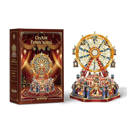 3D Wooden Puzzle Ferris Wheel DIY Miniature House Kit Music Box - color: Century Ferris Wheel