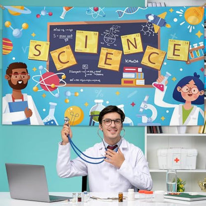 AIBIIN Science Birthday Party Backdrop Chemical Experiments Science Party Decorations Background for Kids Chemistry Lab Mad Scientist Equipment Science Research Banner 7 x 5ft - size: 7x5ft