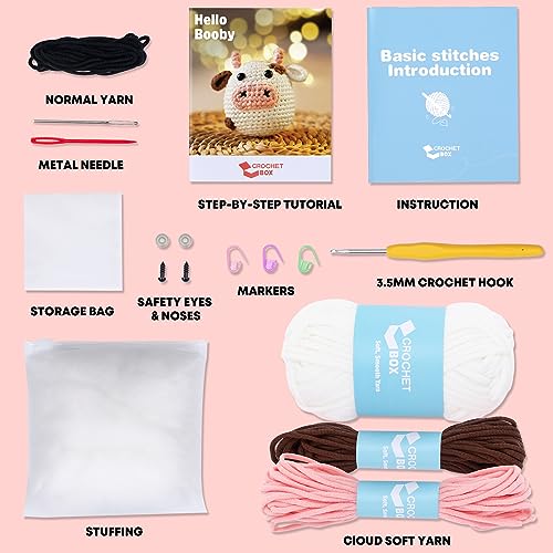 CrochetBox Cow Complete Crochet Kit for Beginners, Easy Craft for Adults - color: Cow