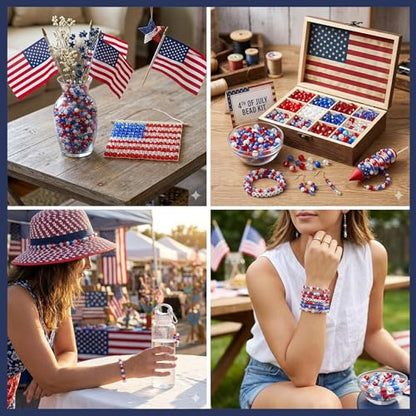 1900PCS Red White and Blue Beads,4th of July Beads Patriotic Star Shaped Bracelet Beads American Pony Beads Memorial Day DIY Jewelry Making Crafts - color: Red Blue