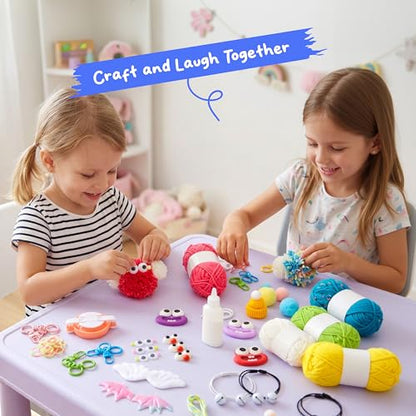 JOVA Klever Kits Pom Pom Monster Kits- DIY Plush Backpack Keychains, Pom Pom Crafts for Kids Aged 4+ Kid Felt Kits, Arts & Crafts for Boys Girls Birthday Party Gift Toy