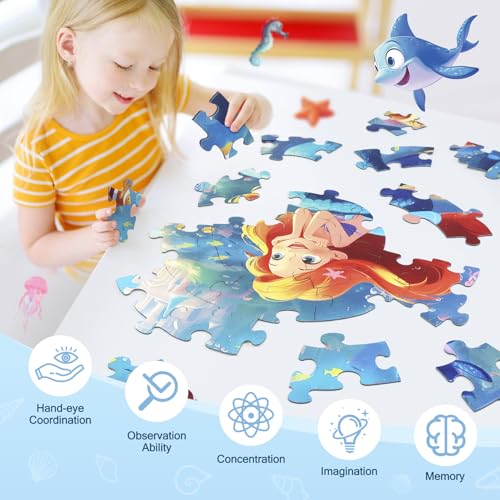 DIGOBAY 70 Piece Mermaid Jigsaw Floor Puzzle for Kids Ages 4-8 with Poster - style: mermaid