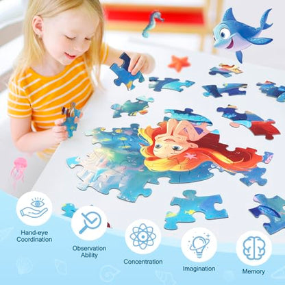 DIGOBAY 70 Piece Mermaid Jigsaw Floor Puzzle for Kids Ages 4-8 with Poster - style: mermaid