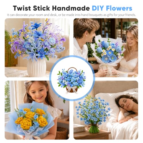 HHSarioneiro 550 Pcs Pipe Cleaner Flower Kit, Complete DIY Flower Bouquet Making Kit, 6 Beautiful Colors, 15 Flower Designs with Step-by-Step Video Tutorials, for Teen Girls and Craft Lovers - color: Blue