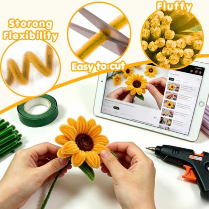 4-Color Sunflower Pipe Cleaner Flower Kit,150 Pcs Pipe Cleaners Craft - color: Sunflower