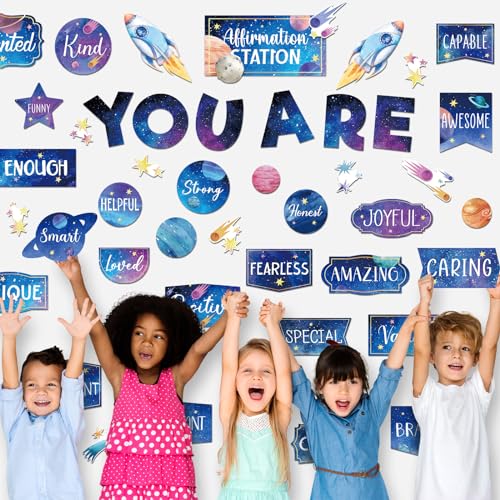 45pcs Space Affirmation Station Bulletin Board Set Classroom Decor - style: Space
