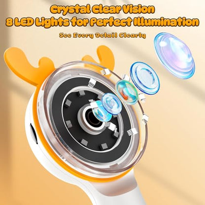Kids Microscope Orange Deer - Digital Handheld STEM Kit & 1080P Camera (600x Zoom) - Portable Science Toy for Outdoor Camping & Backyard Fun - Gift for Boys & Girls Age 5-12