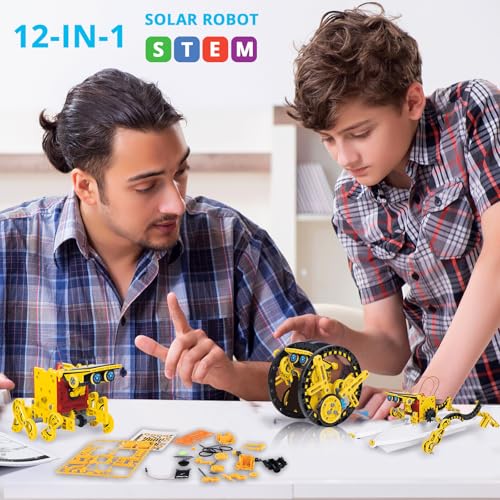 AESGOGO STEM Projects for Kids Ages 8-12, Solar Robot Science Building Kits, Birthday Gifts for 8 9 10 11 12-16 Year Old Boys Girls Teens, Robotics Powered by Sun or Battery(Not Include). - color: Yellow