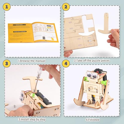 5-in-1 STEM Kit for Kids Ages 6-8 8-10, Wood Robot Building Science Kits